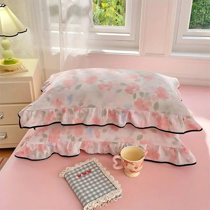 Soft Floral Ruffled Cotton Pillow Covers - Luxicro