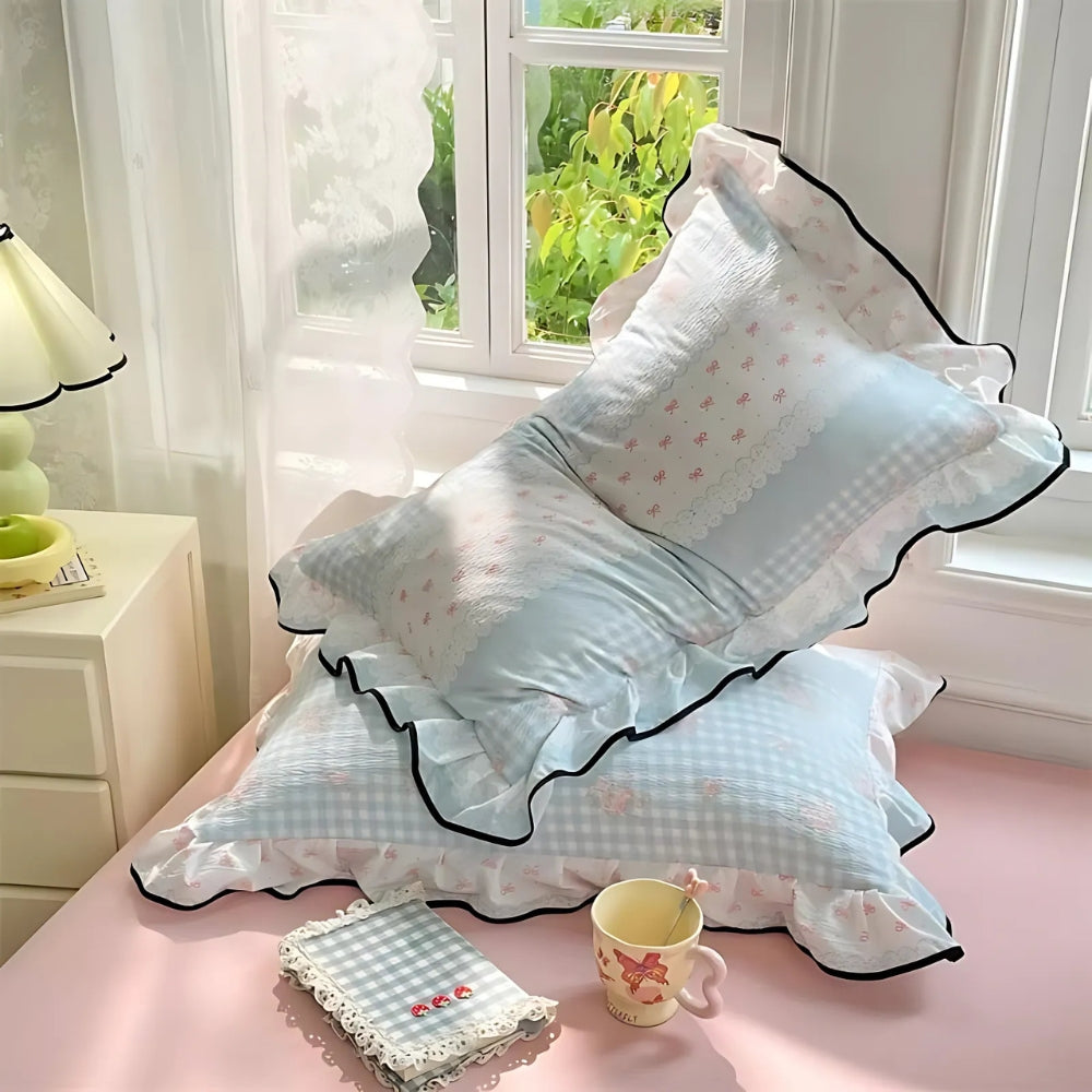 Soft Floral Ruffled Cotton Pillow Covers