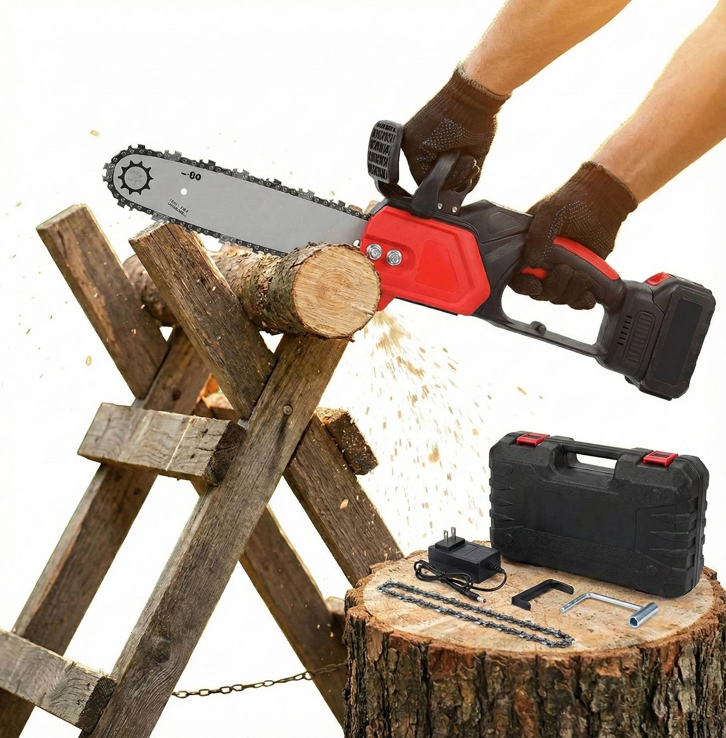 Portable 12 Battery Chainsaw 21V Cordless Saw Kit - Luxicro