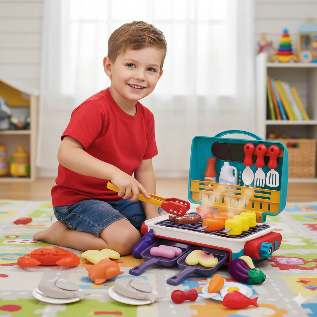 Fun Kids Mini BBQ Grill with Color Changing Food - Luxicro
