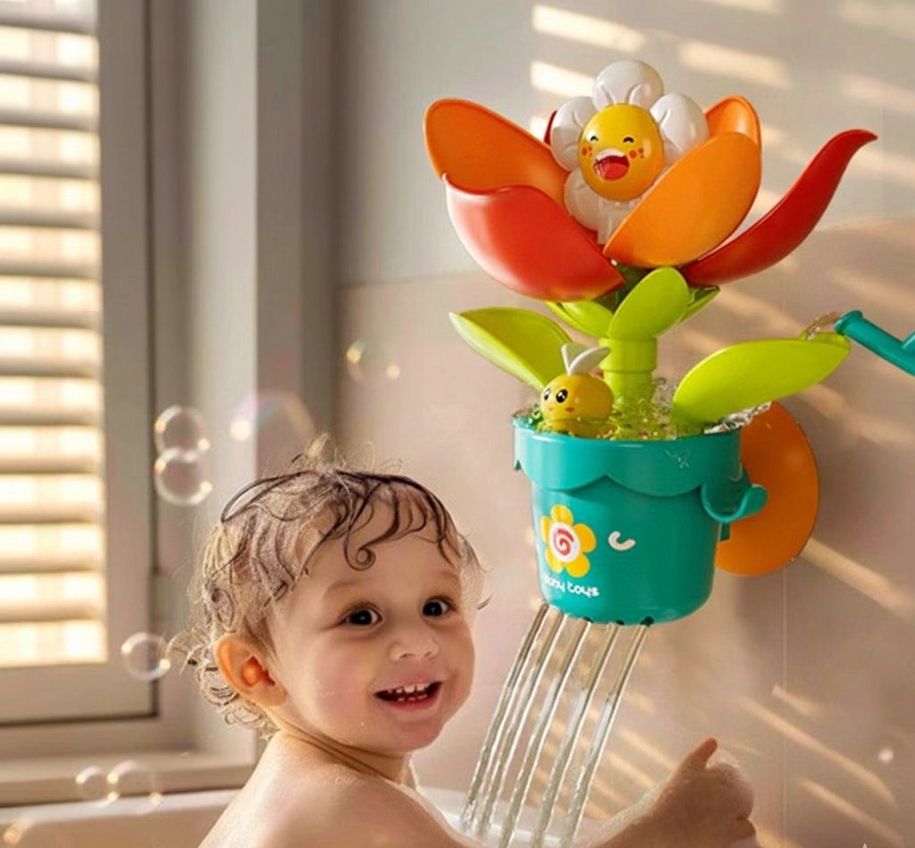 Colorful Kids Flower Bath Set with Spray Can