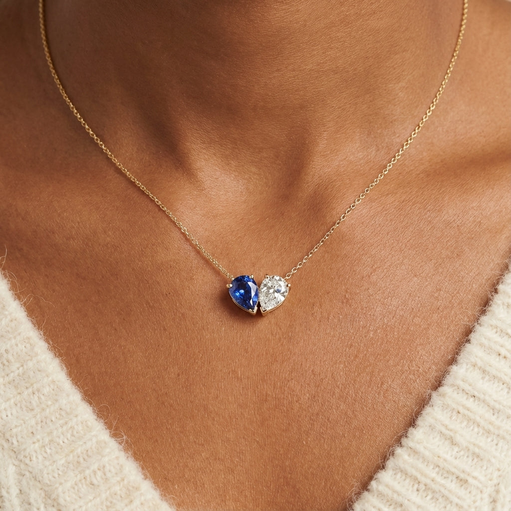 Beautiful Two Stone Heart Necklace