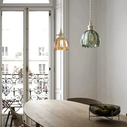 Elegant Floral Hanging Glass Lamp