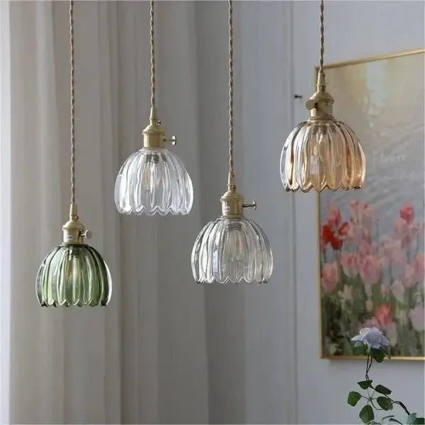 Elegant Floral Hanging Glass Lamp