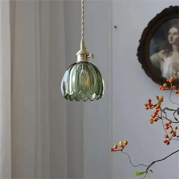 Elegant Floral Hanging Glass Lamp