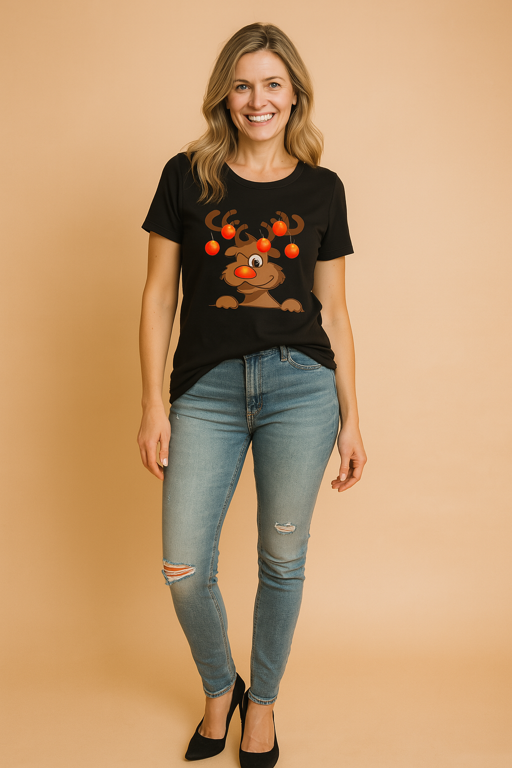 Fun Reindeer Holiday Tee Shirt - Luxicro
