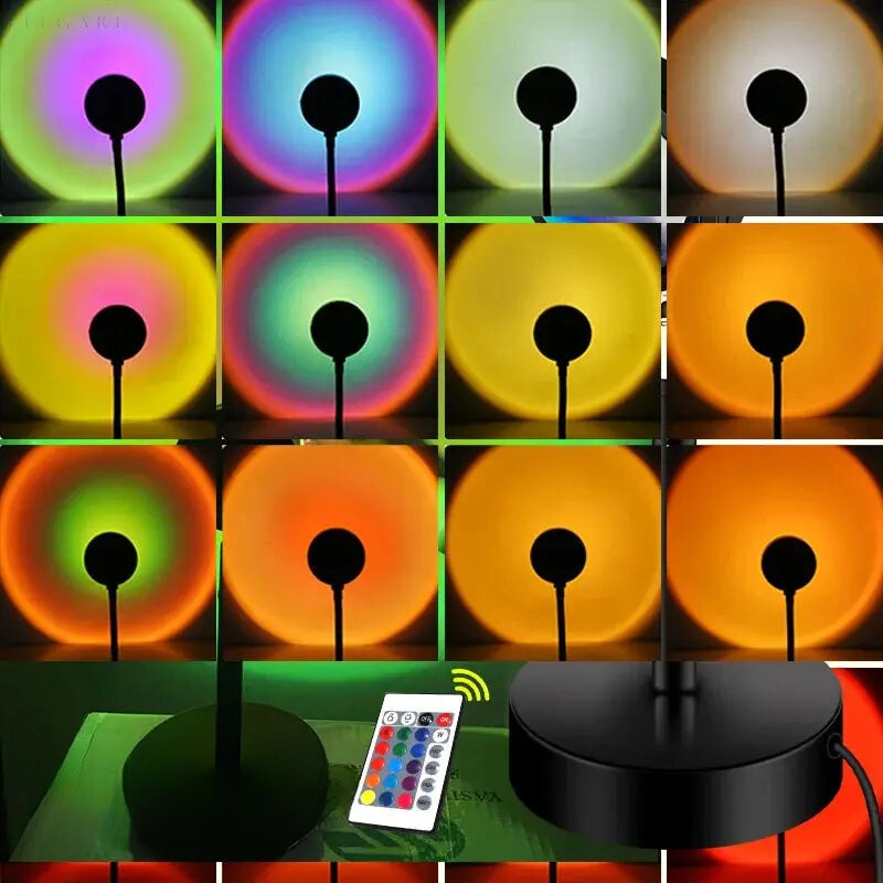 Vibrant LED Projector with Colorful Sunset and Remote Control