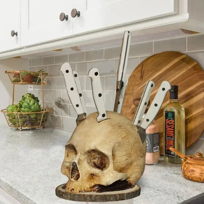 Black Skull Wooden Knife Holder - Luxicro