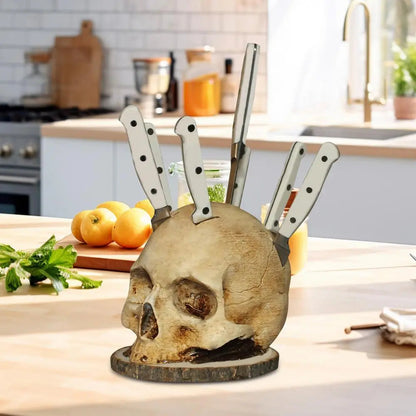Black Skull Wooden Knife Holder