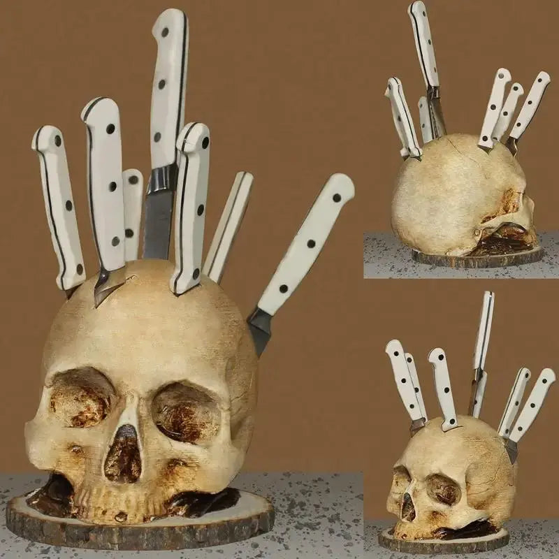 Black Skull Wooden Knife Holder