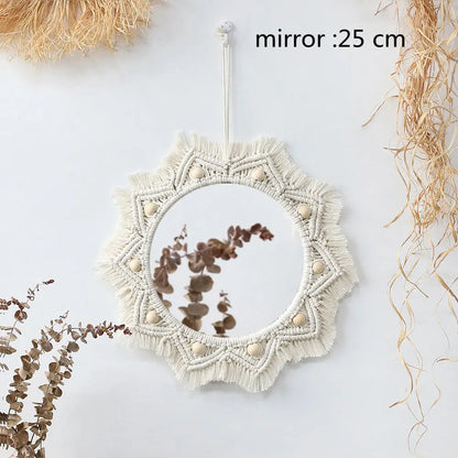 Boho Chic Wall Hanging Mirror Set with Fringe