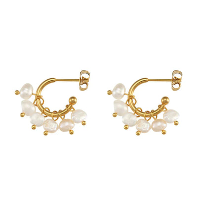 Elegant 14k White Gold Pearl Dangle Earrings