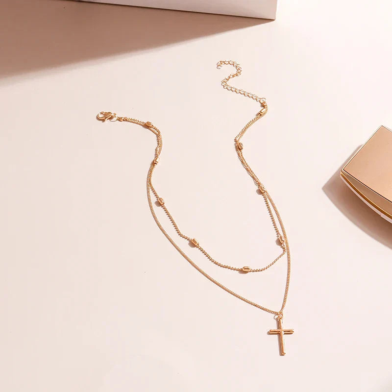 Dainty Two Tone Cross Pendant Necklace