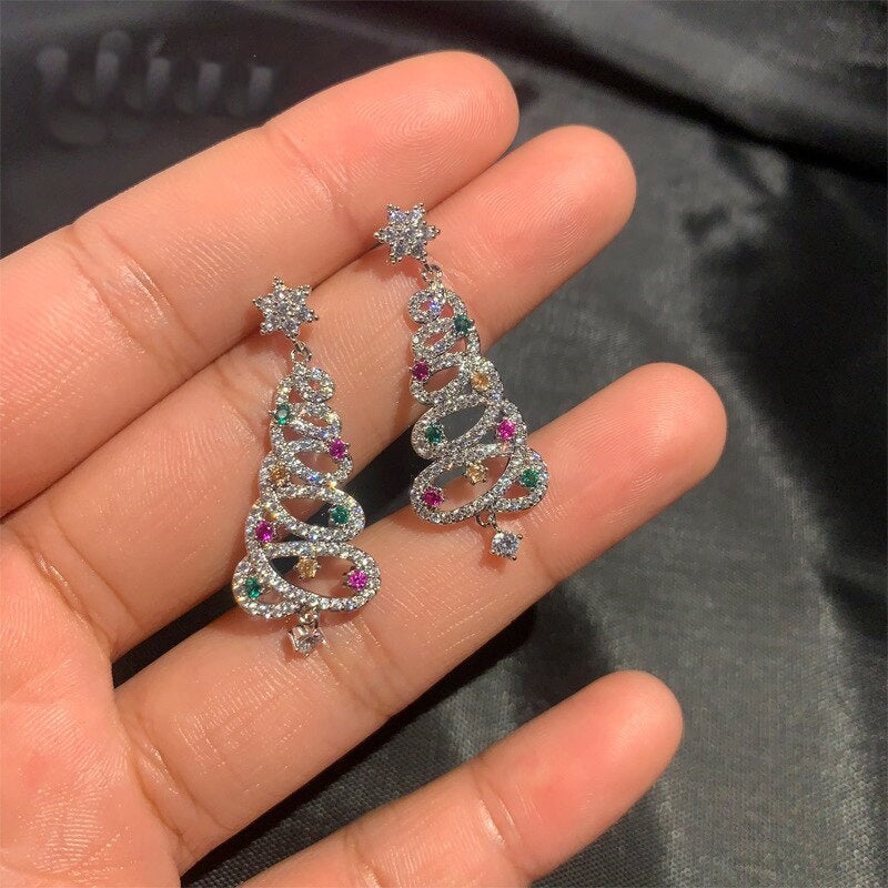 Small Sparkling Xmas Tree Stud Earrings - Luxicro