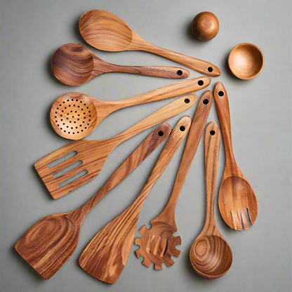Natural Wooden Cooking Utensil Set - Luxicro