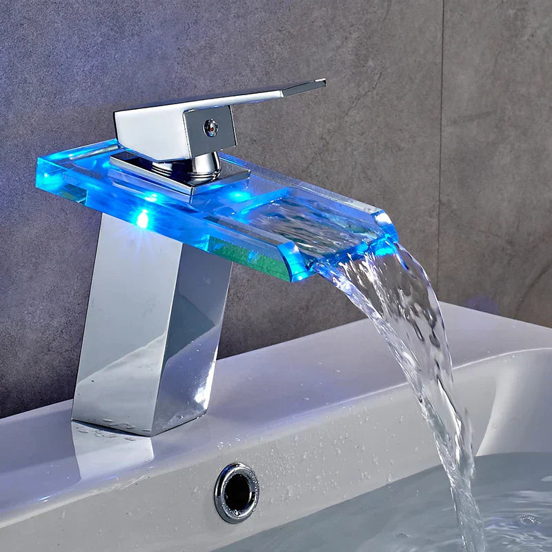 Contemporary LED Gold Waterfall Kitchen Faucet