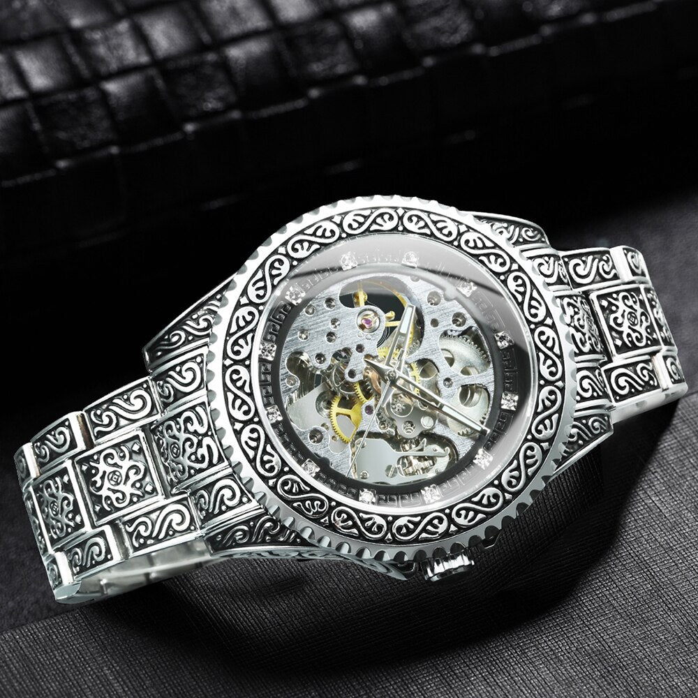 Vintage Style Engraved Automatic Men's Watch