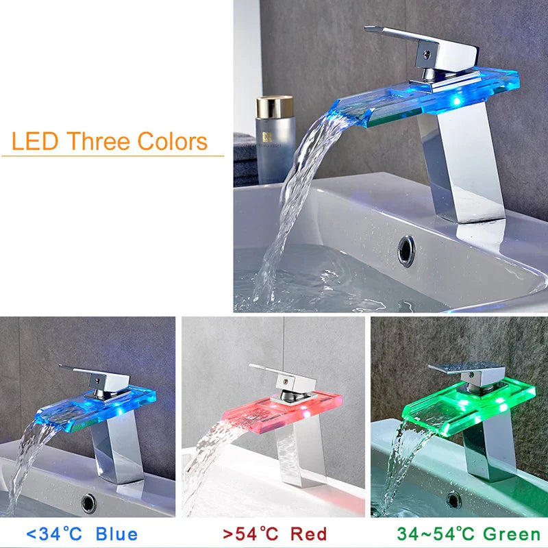 Contemporary LED Gold Waterfall Kitchen Faucet