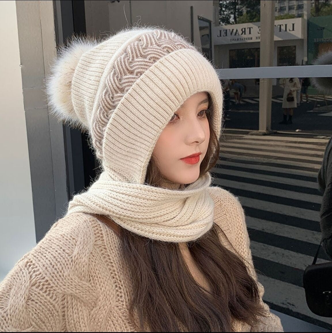 Cozy Double Sided Wool Beanie Scarf Set