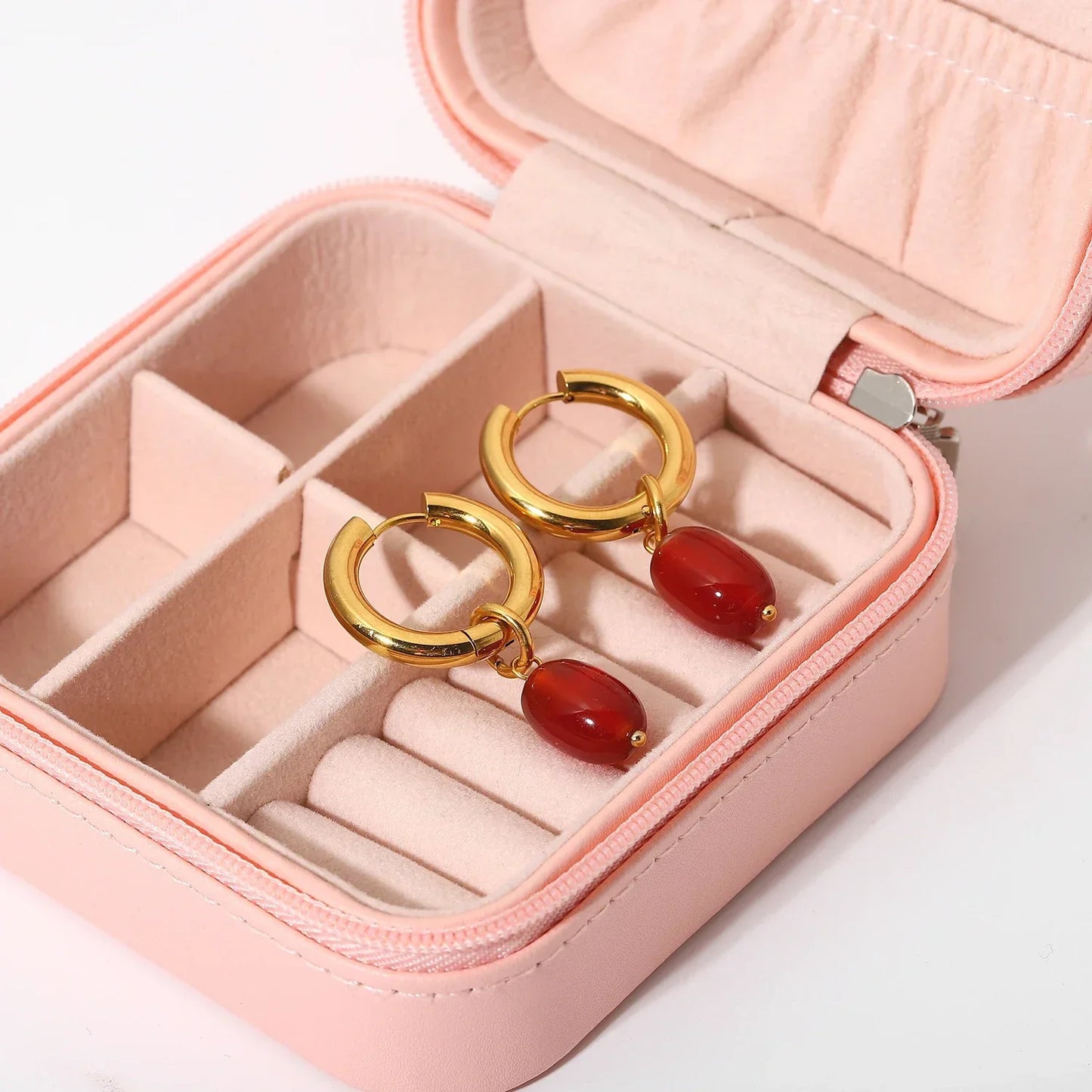 Dainty Ruby Stone Drop Earrings