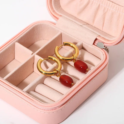 Dainty Ruby Stone Drop Earrings