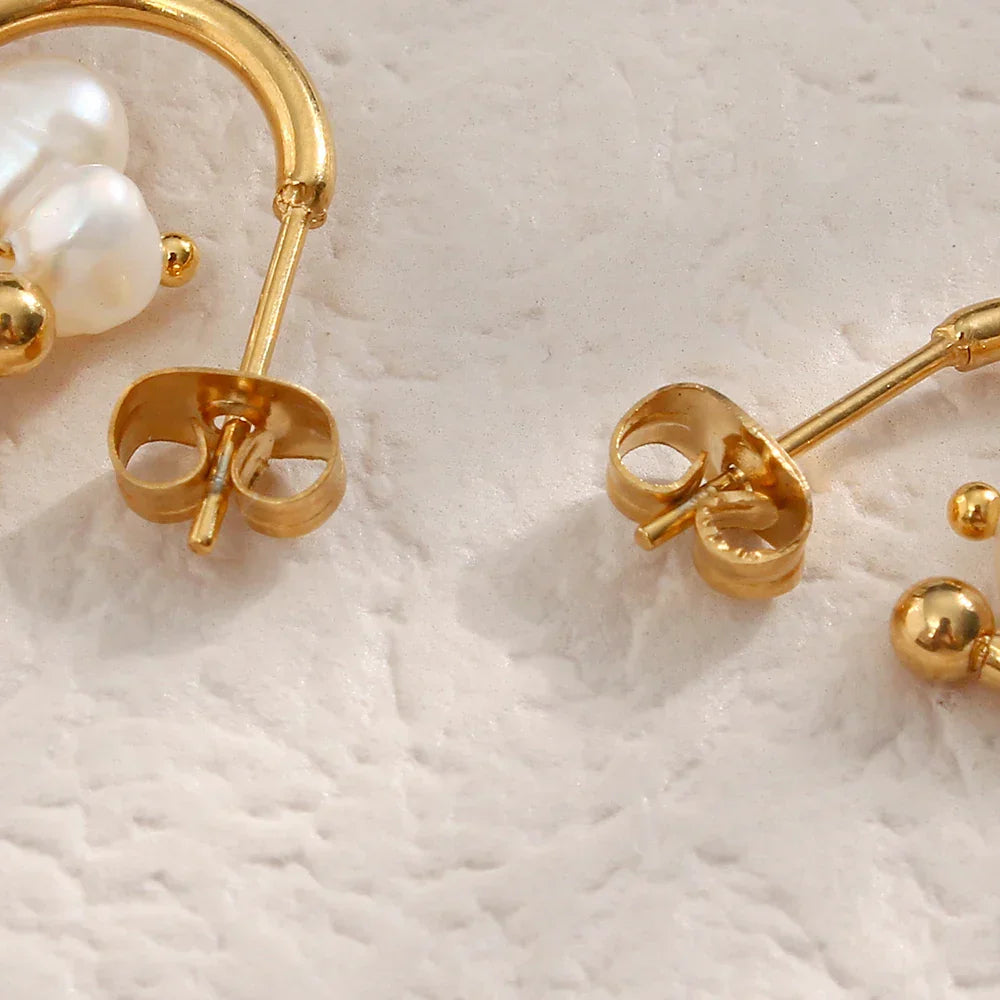 Elegant 14k White Gold Pearl Dangle Earrings