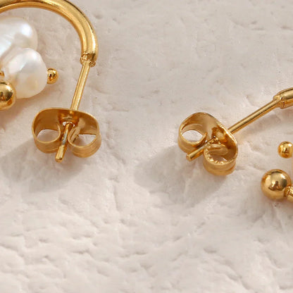 Elegant 14k White Gold Pearl Dangle Earrings