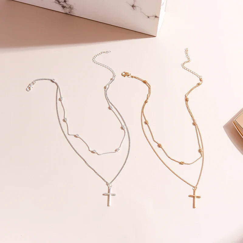 Dainty Two Tone Cross Pendant Necklace