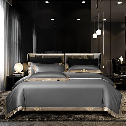 Grey Embroidered Egyptian Cotton Bed Sheet Set - Luxicro