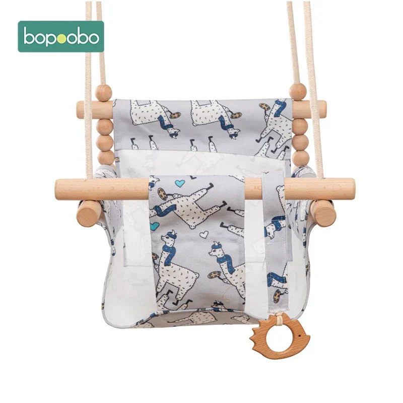 Soft Baby Wooden Swing Set with Safety Harness