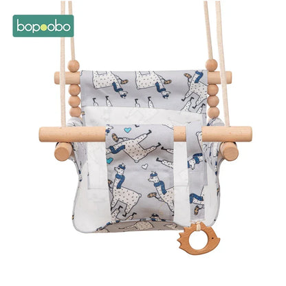 Soft Baby Wooden Swing Set with Safety Harness