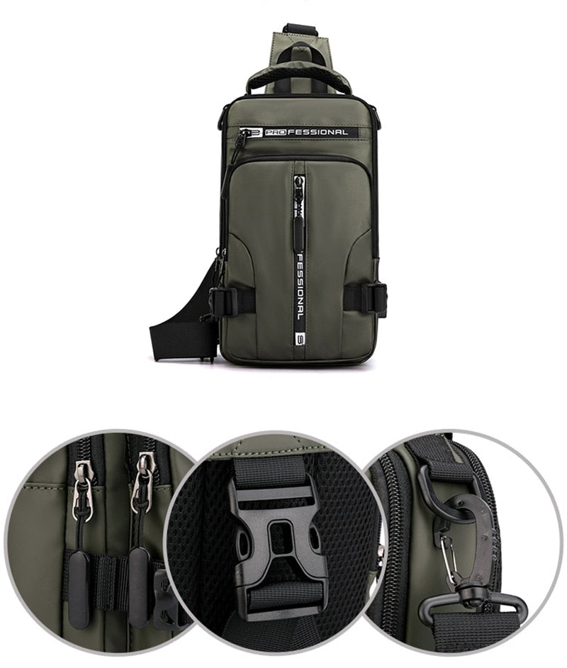 Waterproof Crossbody Bag with USB Charging and Pockets