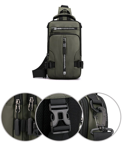Waterproof Crossbody Bag with USB Charging and Pockets