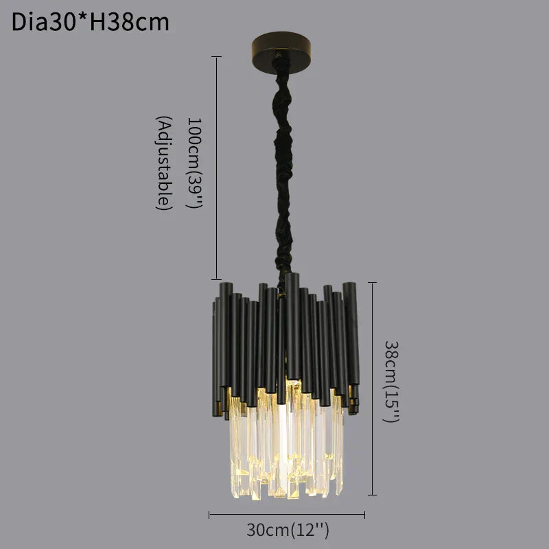 Elegant Black Crystal Hanging Lamp In Metal Frame