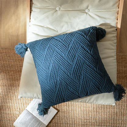 Cozy Fuzzy Decorative Pillow Cover with Soft Poms