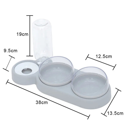 Adjustable Pet Feeder 3 Bowl Stand with Water Bottle