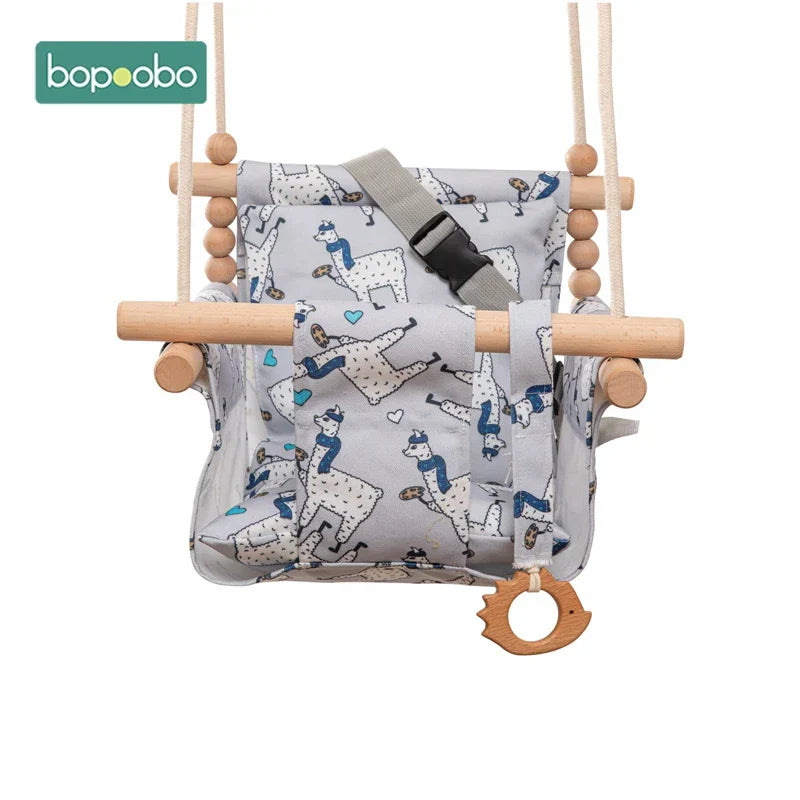 Soft Baby Wooden Swing Set with Safety Harness
