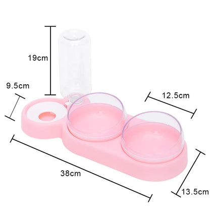 Adjustable Pet Feeder 3 Bowl Stand with Water Bottle