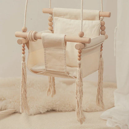 Soft Baby Wooden Swing Set with Safety Harness - Luxicro