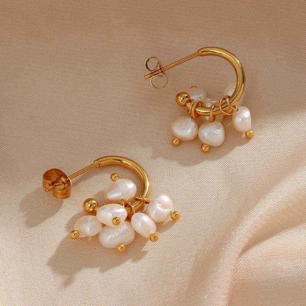 Elegant 14k White Gold Pearl Dangle Earrings