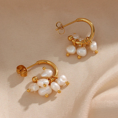 Elegant 14k White Gold Pearl Dangle Earrings