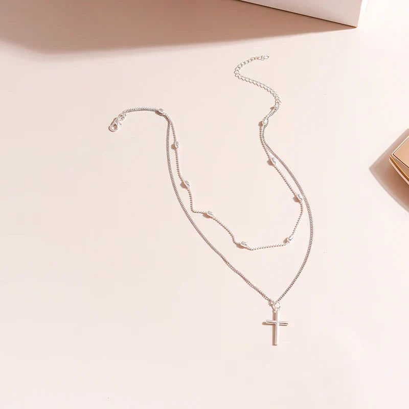 Dainty Two Tone Cross Pendant Necklace