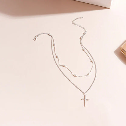 Dainty Two Tone Cross Pendant Necklace