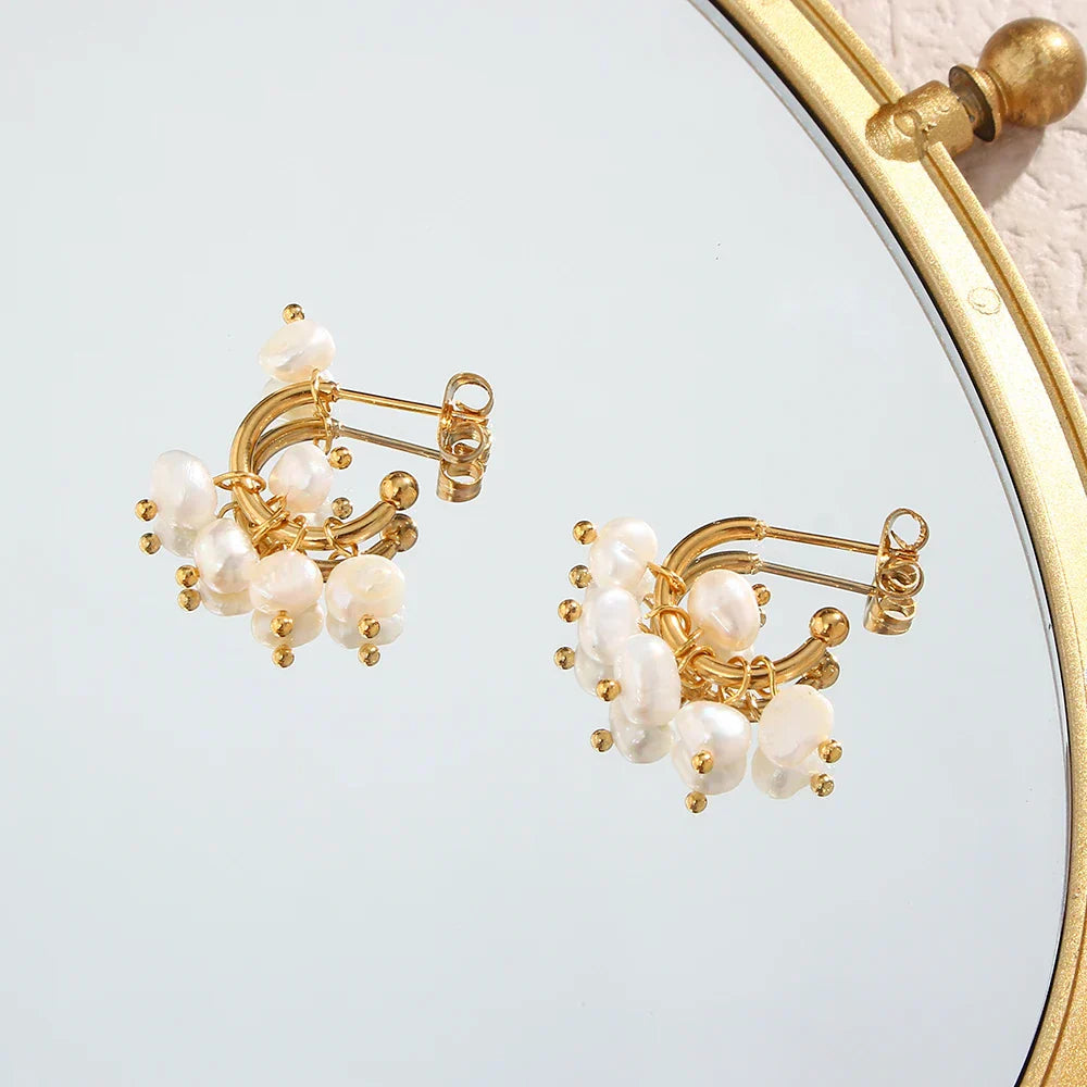 Elegant 14k White Gold Pearl Dangle Earrings