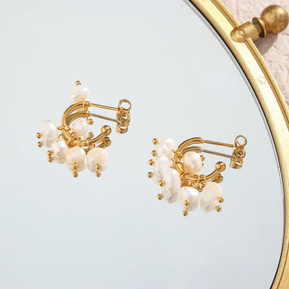 Elegant 14k White Gold Pearl Dangle Earrings