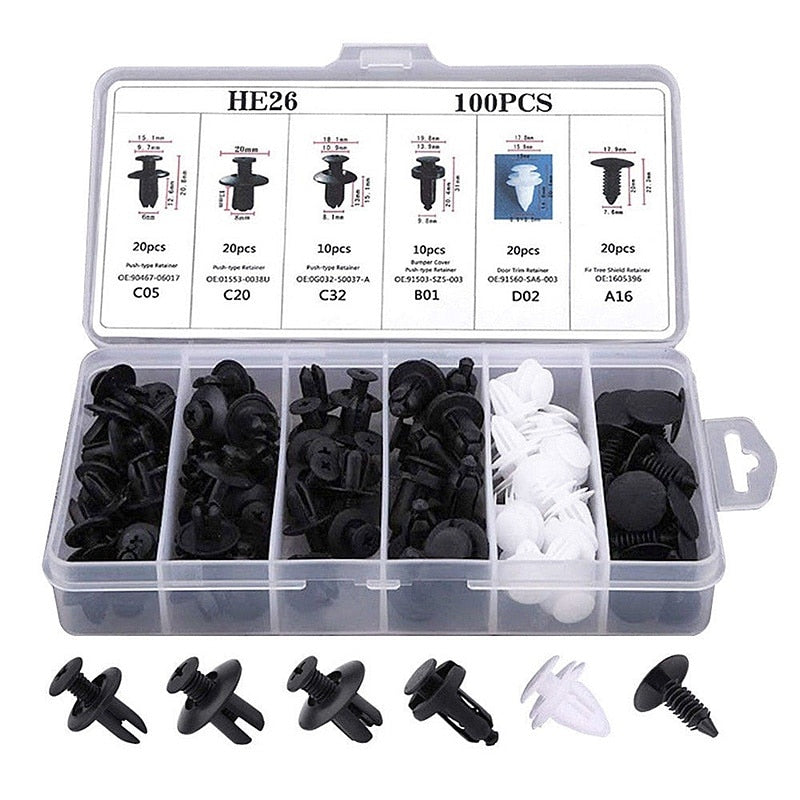 Heavy Duty Car Bumper Clip Kit with Metal Rivets - Luxicro