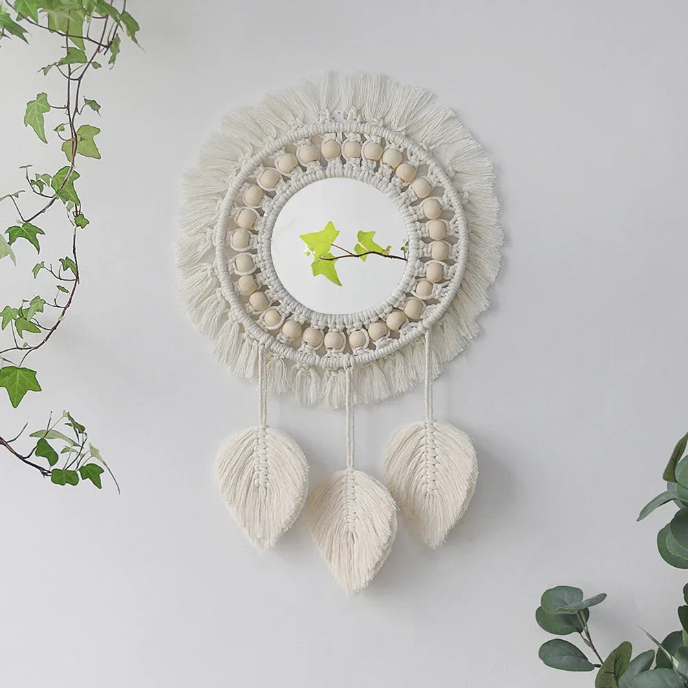 Boho Chic Wall Hanging Mirror Set with Fringe