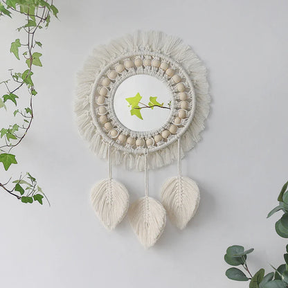 Boho Chic Wall Hanging Mirror Set with Fringe