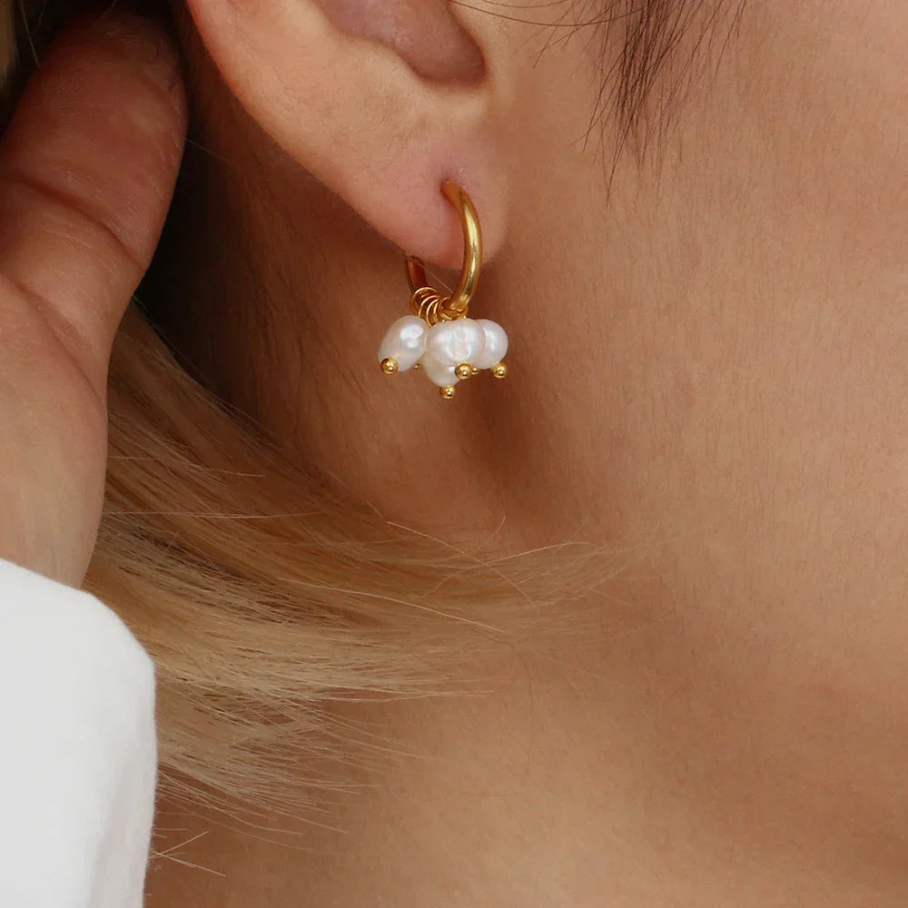 Elegant 14k White Gold Pearl Dangle Earrings - Luxicro