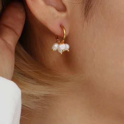 Elegant 14k White Gold Pearl Dangle Earrings - Luxicro